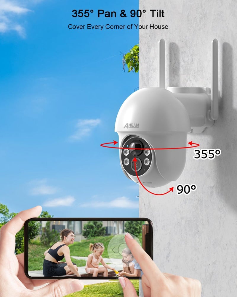 ANRAN Security Camera Wireless Outdoor, 2K Solar Outdoor Camera with 360° View, Smart Siren, Spotlights, Color Night Vision, PIR Human Detection, Pan Tilt Control, 2-Way Talk, IP65, Q1 White - Image 4